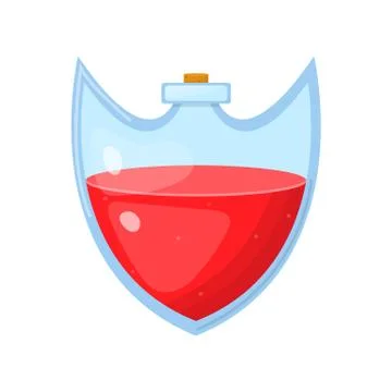 Magic potion in bottle with red liquid isolated on white background. Chemical Stock Illustration