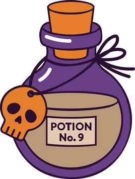 Magic potion bottle with skull label icon Stockillustratie
