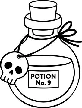 Magic Potion Bottle Skull Line Icon Stock Illustration