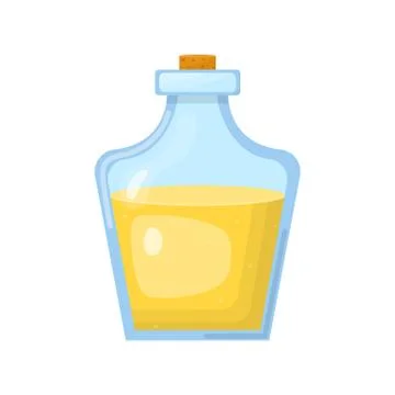 Magic potion in bottle with yellow liquid isolated on white background. Chemi Stock Illustration