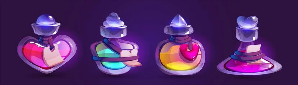 Magic potion bottles set isolated on background Stock Illustration