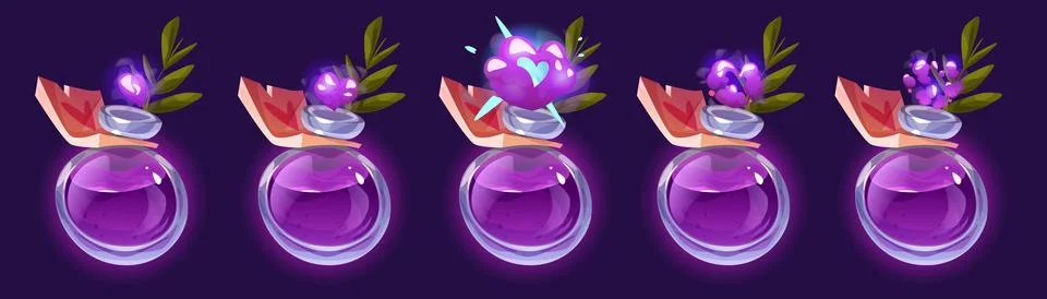 Magic potion bottles with smoke cloud puff Stock Illustration