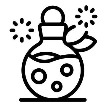 Magic potion with bubbles is standing on table and sparkling Illustrazione stock