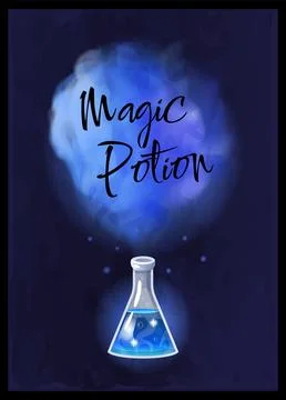 Magic potion. Elixir bottle. Mystery liquid. Magical poison drink. Glass vial Stock Illustration