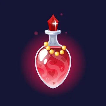 Magic potion. Elixir bottle. Mystery purple liquid. Magical poison. Fairy d.. Stock Illustration