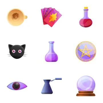 Magic potion icon set, cartoon style Stock Illustration