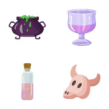 Magic potion ingredients and mystical objects creating spells Stock Illustration