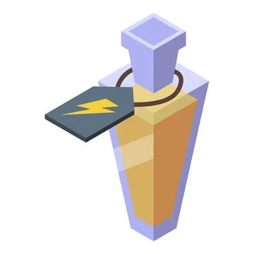 Magic potion with lightning bolt tag isometric icon Stock Illustration