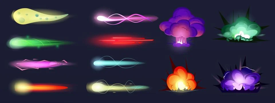 Magic power waves. Blaster attack shots. Light space sparks. Future neon game Illustrazione stock