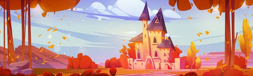Magic princess medieval castle vector background Stock Illustration