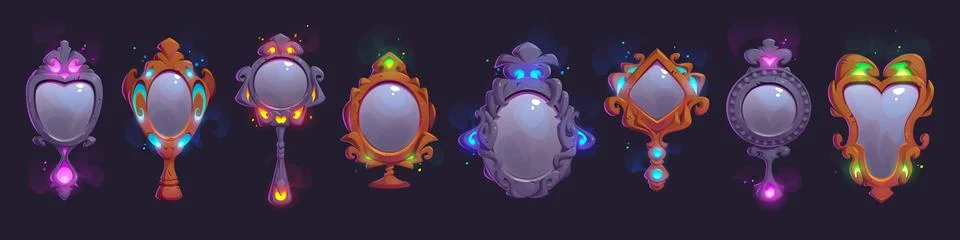 Magic princess mirror with glow frame cartoon Stock Illustration