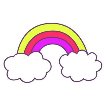 Magic rainbow with clouds isolated on white background. Colourful vector Stock Illustration