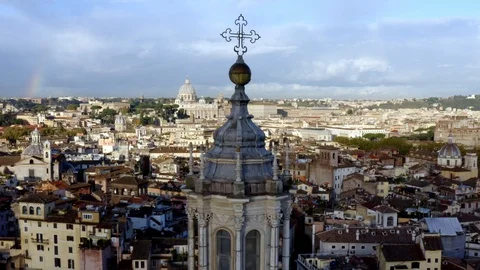 Magic rainbow on San Peter - Roma- Rome - San Peter - Piazza Navona, drone shot Stock Footage 120030161