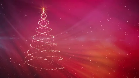 Magic rays Christmas tree animation, winter snowing background Stock Footage 83658287