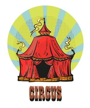 Magic red circus frame. Hand drawn comic style illustration Stock Illustration
