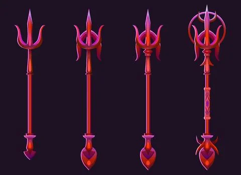 Magic red trident for game ui level rank design. Illustrazione stock