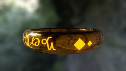 Magic Ring glowing. Shining magical letters hieroglyphics. Symbols burn Isolated Stock Footage 132201043