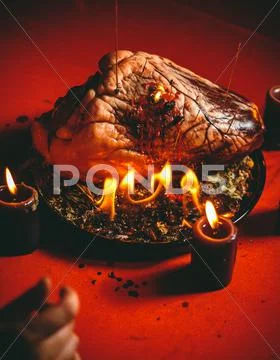 Magic ritual with bovine heart Stock Photos