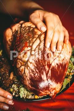 Magic ritual with bovine heart Stock Photos