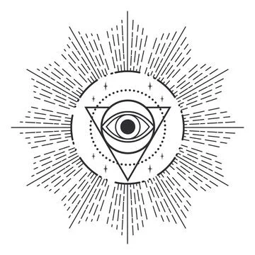 Magic sacred eye symbol in triangle isolated on white background Illustrazione stock