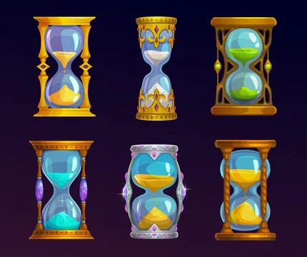 Magic sand glass clocks, isolated old sandglass Stock Illustration