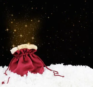 Magic satin sack on snow Stock Photos
