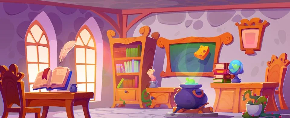 Magic school classroom interior Stock Illustration