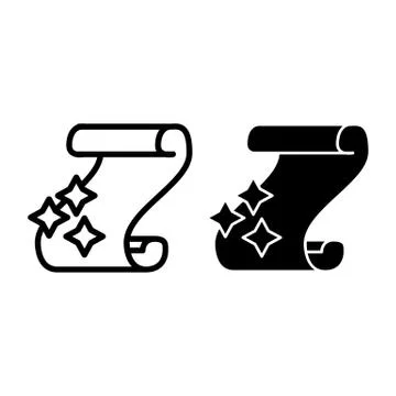 Magic scroll line and glyph icon. Folio with a spell vector illustration Stock Illustration
