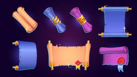 Magic scroll parchment ui game icon cartoon vector Stock Illustration