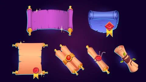 Magic scroll parchment ui game icon cartoon vector Illustrazione stock