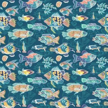 Magic Sea Life Vector Pattern Stock Illustration