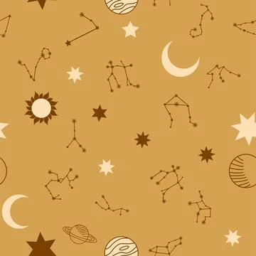 Magic seamless pattern with constellations, sun, moon, magic eyes, clouds a.. イラスト素材