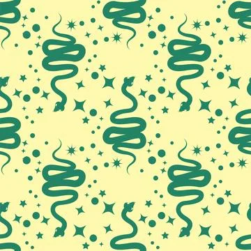 Magic seamless pattern with constellations, sun, moon, magic eyes, clouds and Stock Illustration