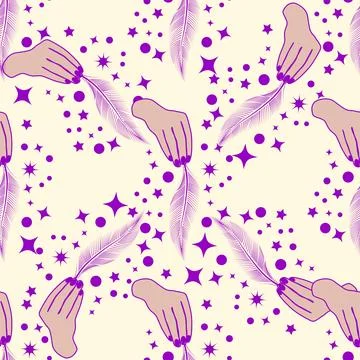 Magic seamless pattern with constellations, sun, moon, magic eyes, clouds and Stock Illustration