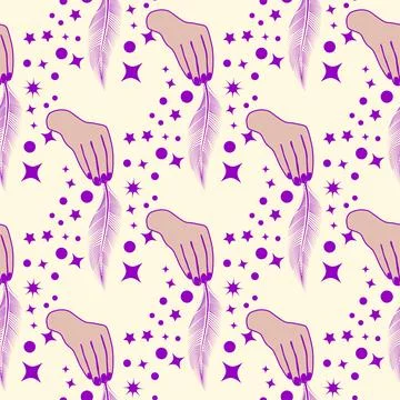 Magic seamless pattern with constellations, sun, moon, magic eyes, clouds and Stock Illustration