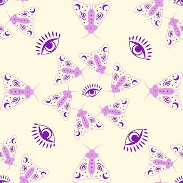 Magic seamless pattern with constellations, sun, moon, magic eyes, clouds a.. Stock Illustration