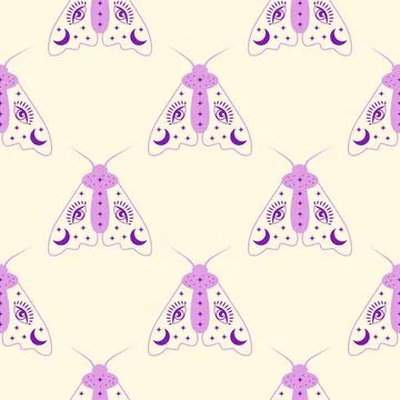 Magic seamless pattern with constellations, sun, moon, magic eyes, clouds a.. Stock Illustration