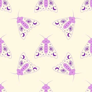 Magic seamless pattern with constellations, sun, moon, magic eyes, clouds and イラスト素材