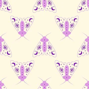 Magic seamless pattern with constellations, sun, moon, magic eyes, clouds a.. Stock Illustration