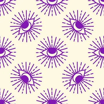 Magic seamless pattern with constellations, sun, moon, magic eyes, clouds a.. Stock Illustration