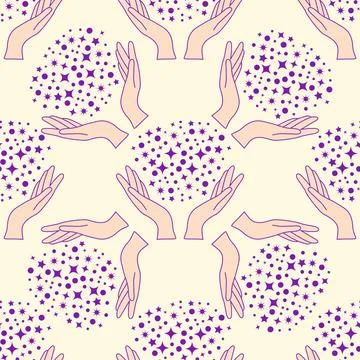 Magic seamless pattern with constellations, sun, moon, magic eyes, clouds and 스톡 일러스트