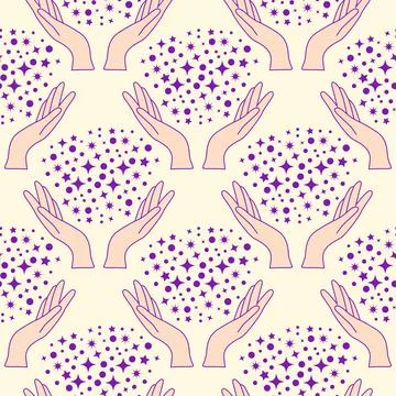 Magic seamless pattern with constellations, sun, moon, magic eyes, clouds a.. Illustrazione stock