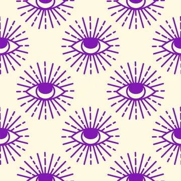 Magic seamless pattern with constellations, sun, moon, magic eyes, clouds and Stock Illustration