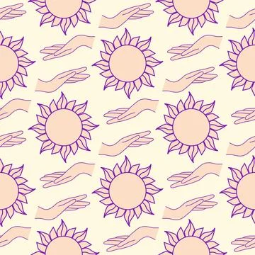 Magic seamless pattern with constellations, sun, moon, magic eyes, clouds and Stock Illustration