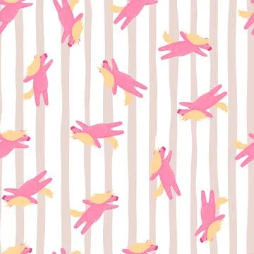 Magic seamless pattern with hand drawn cute pink unicorns random ornament Illustrazione stock