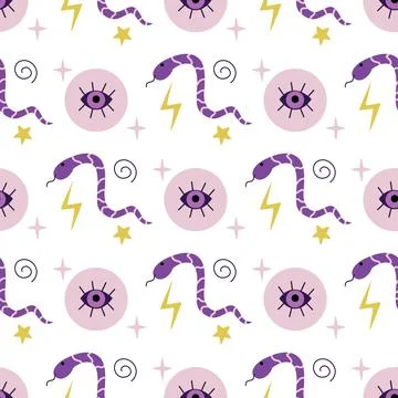 Magic seamless pattern with snakes Illustrazione stock