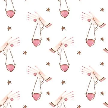 Magic seamless pattern. Woman's hand with a crystal on a chain イラスト素材