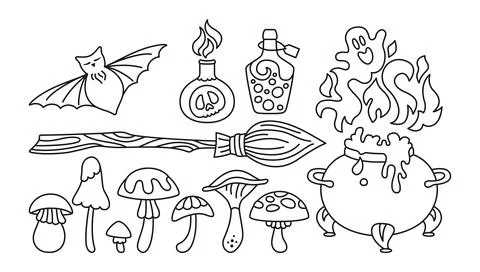 Magic set Halloween doodle witch elements vector Stock Illustration