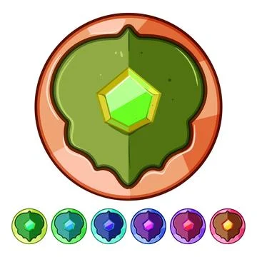 Magic shield game icon with glowing central gem Stock Illustration