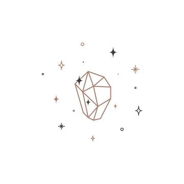 Magic shining Crystal thin line. Outline symbol of gemstone. sacred Mineral Stock Illustration